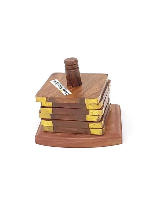 brown beautiful wooden tea coaster handmade retro wood coaster set with 6 square table coaster set of 6 - 15879051 - Very Small Image - 1