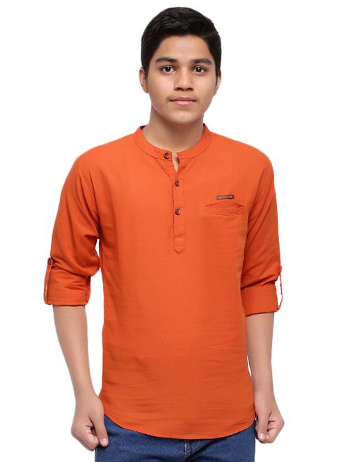 orange cotton kurta style shirt - 15879369 - Very Small Image - 1