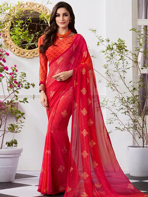 ethnic motif printed saree with blouse - 15879784 - Very Small Image - 1