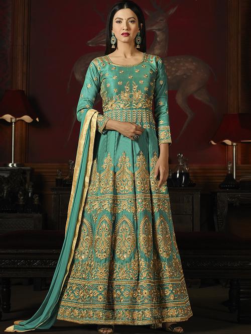 embroidered semi-stitched anarkali suit - 15881871 - Very Small Image - 1