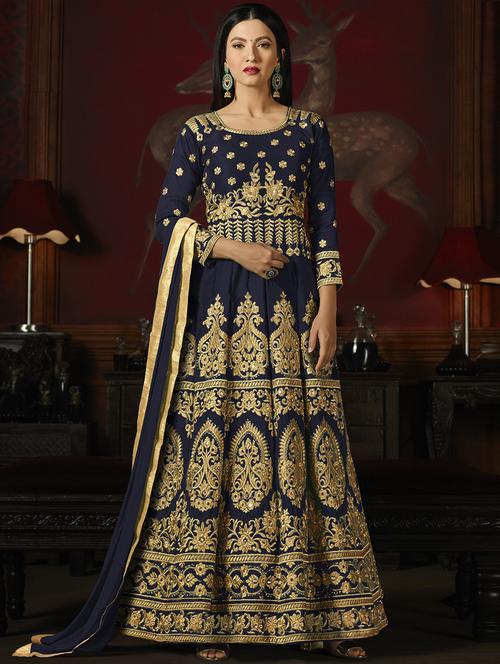 embroidered semi-stitched anarkali suit - 15881874 - Very Small Image - 1