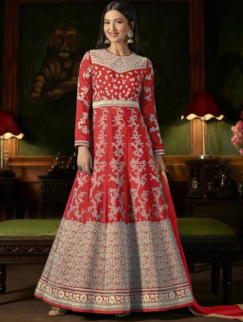 embroidered semi-stitched anarkali suit - 15881886 - Very Small Image - 1