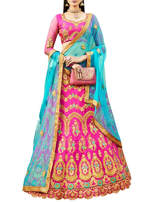 embroidered a-line lehenga with contrast dupatta - 15887641 - Very Small Image - 1