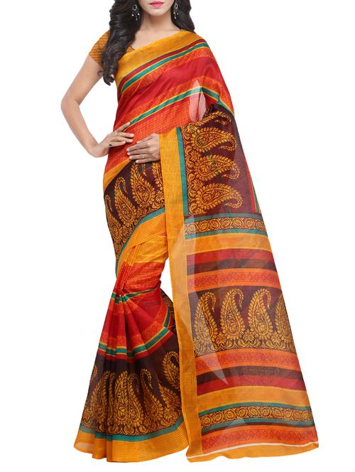 ethnic motif printed saree with blouse - 15887708 - Very Small Image - 1