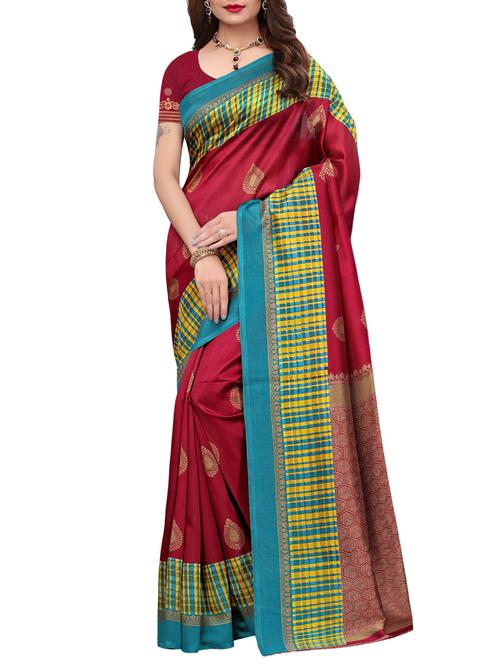 ethnic motif printed saree with blouse - 15887741 - Very Small Image - 1