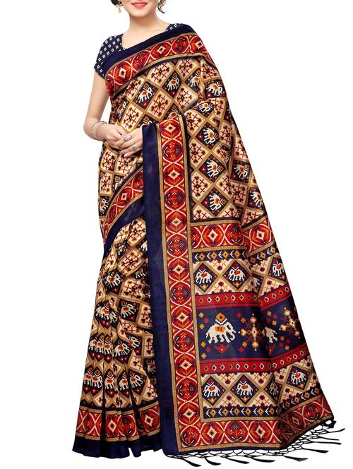 ethnic motif printed saree with blouse - 15887749 - Very Small Image - 1