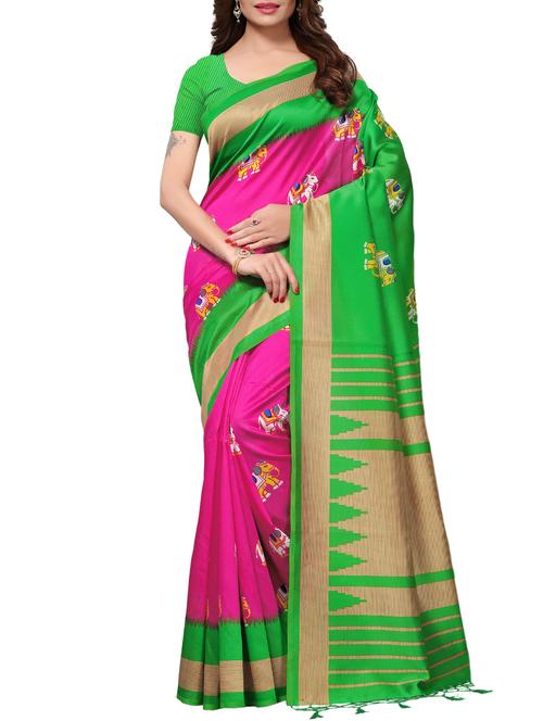 ethnic motif printed saree with blouse - 15887758 - Very Small Image - 1