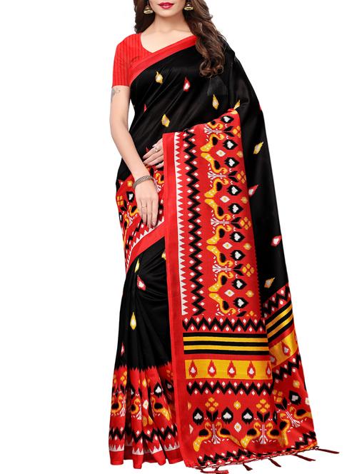 ethnic motif printed saree with blouse - 15887780 - Very Small Image - 1