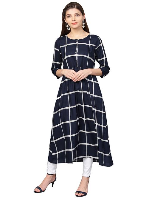 checkered a-line kurta - 15887855 - Very Small Image - 1