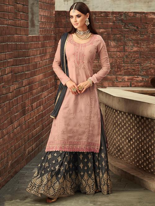 embroidered semi-stitched palazzo suit - 15890383 - Very Small Image - 1