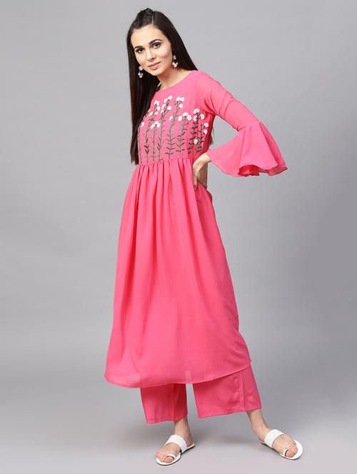 embroidered kurta with palazzo set - 15891773 - Very Small Image - 1