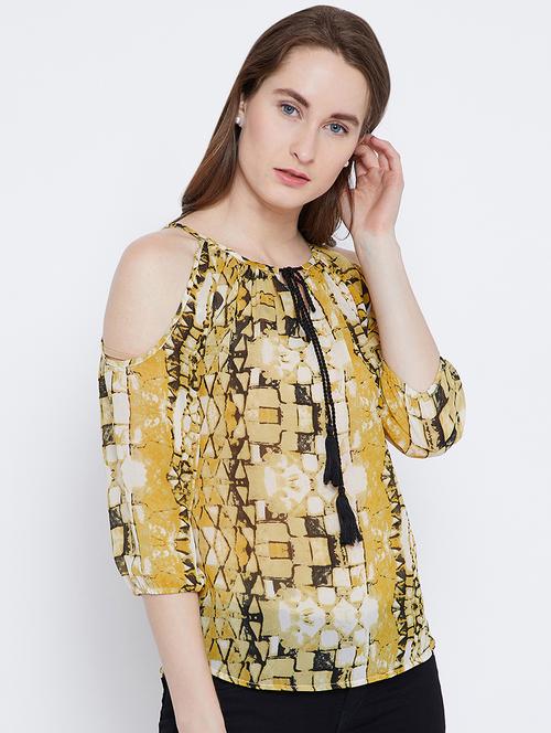 tassel tie-up cold shoulder top - 15892463 - Very Small Image - 1