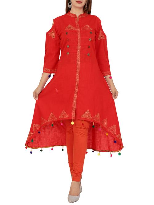 high low block printed kurta - 15893024 - Very Small Image - 1