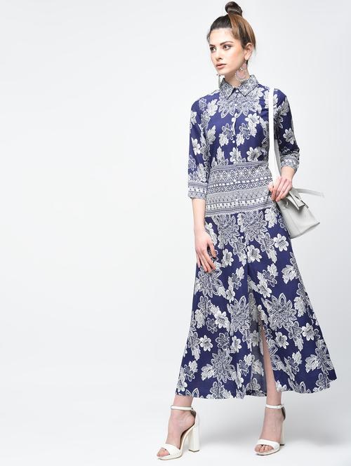 button up floral high slit maxi dress - 15894111 - Very Small Image - 1