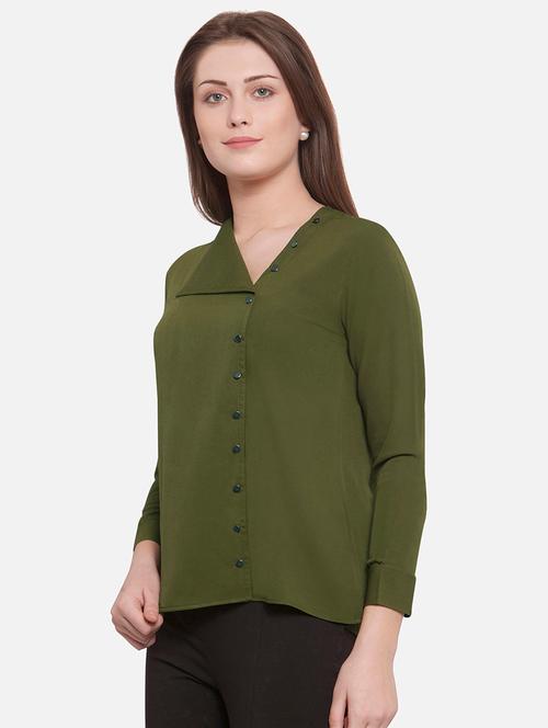 olive green asymmetric shirt - 15896892 - Very Small Image - 1
