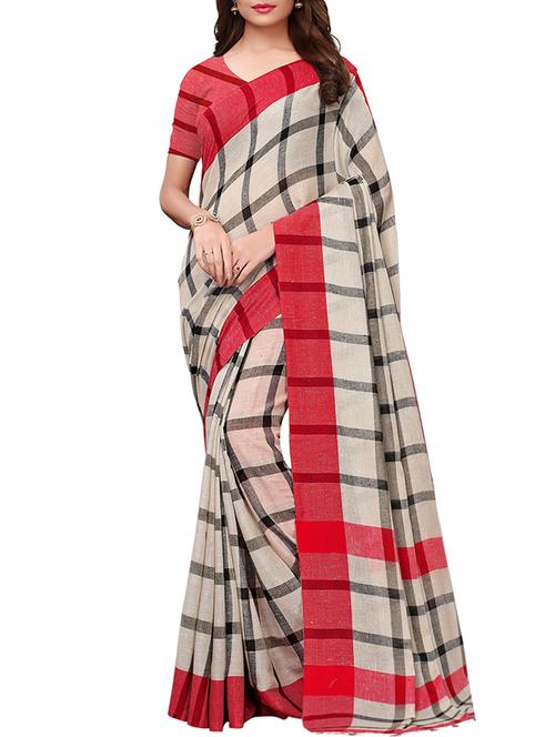 checkered handloom saree with blouse - 15897149 - Very Small Image - 1