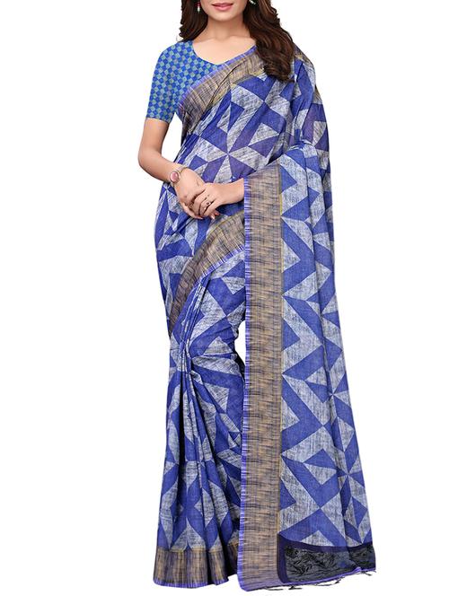 geometric motif printed saree with blouse - 15897160 - Very Small Image - 1
