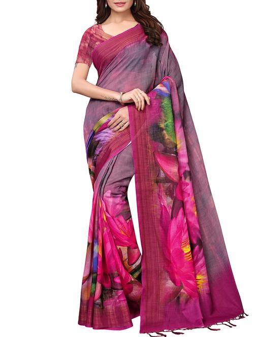 floral printed saree with blouse - 15897169 - Very Small Image - 1