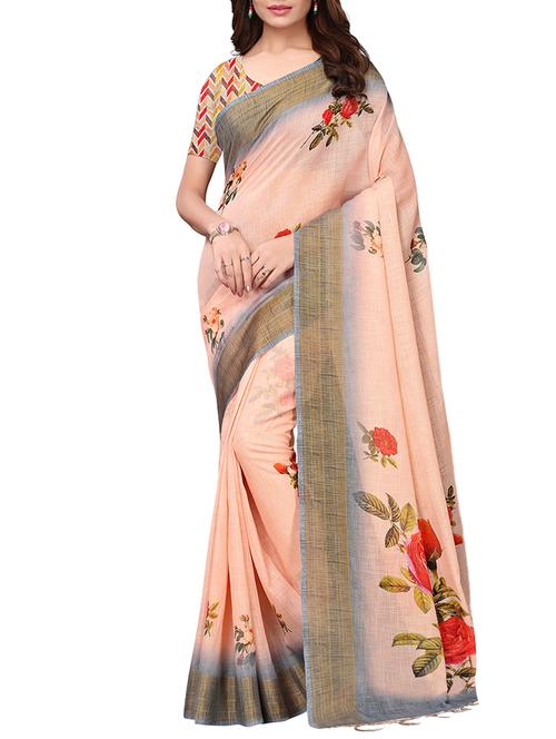 floral printed saree with blouse - 15897170 - Very Small Image - 1