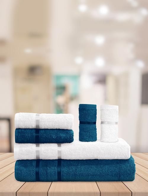 navy blue & white 100% cotton 6 pc towel set - 15897193 - Very Small Image - 1