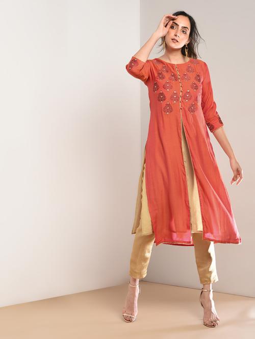 embroidered layered kurta - 15897395 - Very Small Image - 1