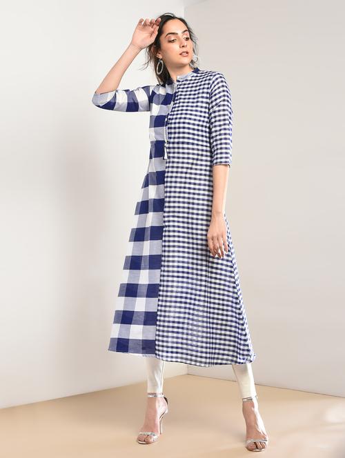 a-line checkered kurta - 15897416 - Very Small Image - 1