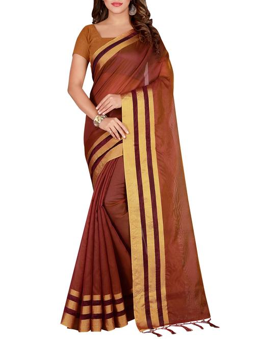 striped zari border woven saree with blouse - 15897674 - Very Small Image - 1