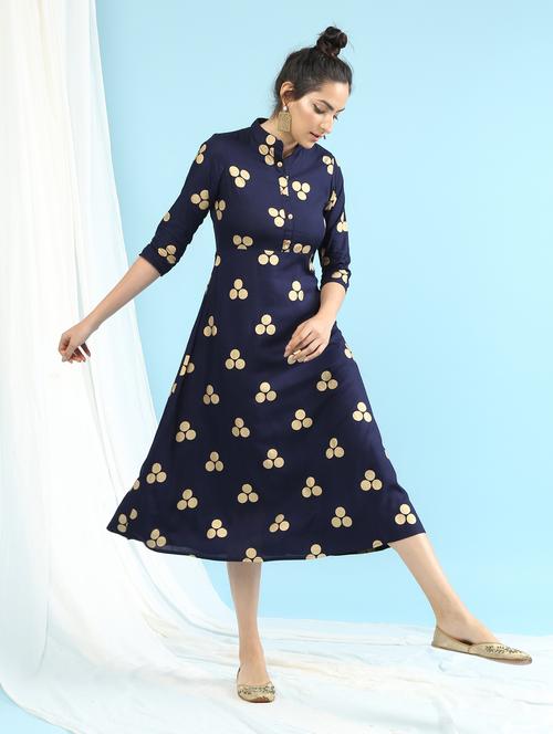 foil printed a-line dress - 15897730 - Very Small Image - 1