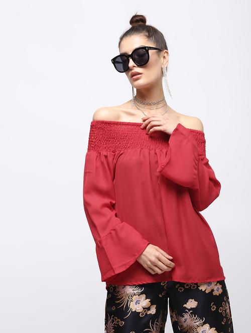 smocked off shoulder top - 15897844 - Very Small Image - 1