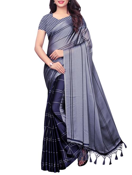striped printed saree with blouse - 15898102 - Very Small Image - 1