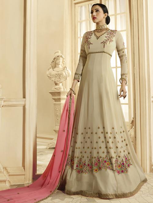 embroidered semi-stitched anarkali suit - 15898268 - Very Small Image - 1