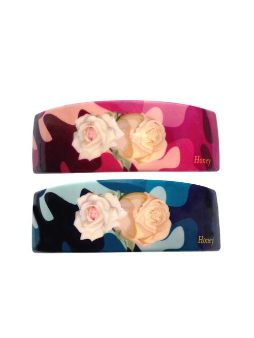 combo of 2 multicolour shiny floral print hair ponytail barrette clutcher alligator buckle with banana clip for women/girl - 15899959 - Very Small Image - 1