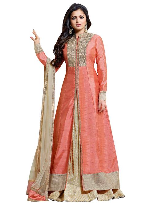 embroidered semi-stitched skirt suit - 15900101 - Very Small Image - 1
