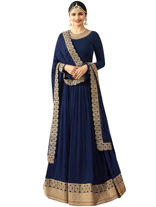 embroidered semi-stitched anarkali suit - 15900124 - Very Small Image - 1