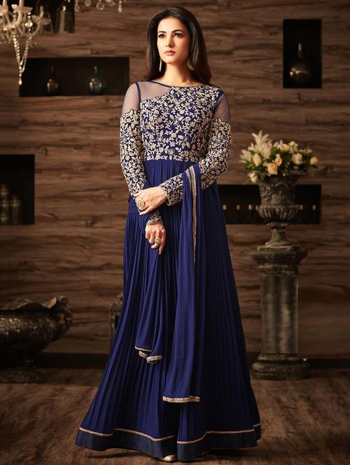 embroidered semi-stitched anarkali suit - 15900142 - Very Small Image - 1