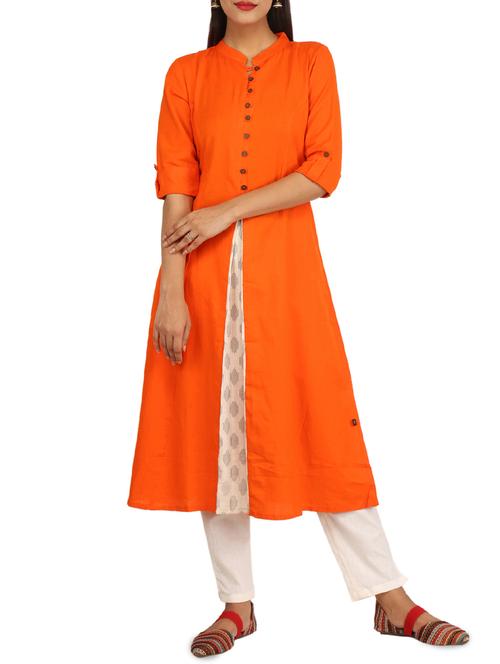 Solid a-line panel kurta - 15900463 - Very Small Image - 1