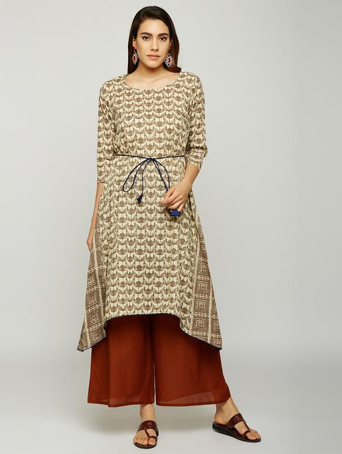 ethnic motifs printed high low kurta - 15900679 - Very Small Image - 1