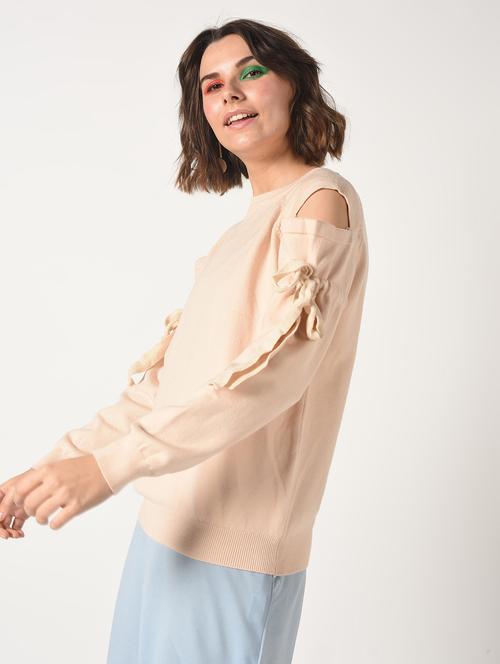 cold shoulder drawstring sleeved pullover - 15900908 - Very Small Image - 1