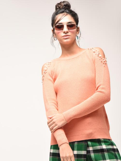 cold shoulder pearl embellished pullover - 15900918 - Very Small Image - 1