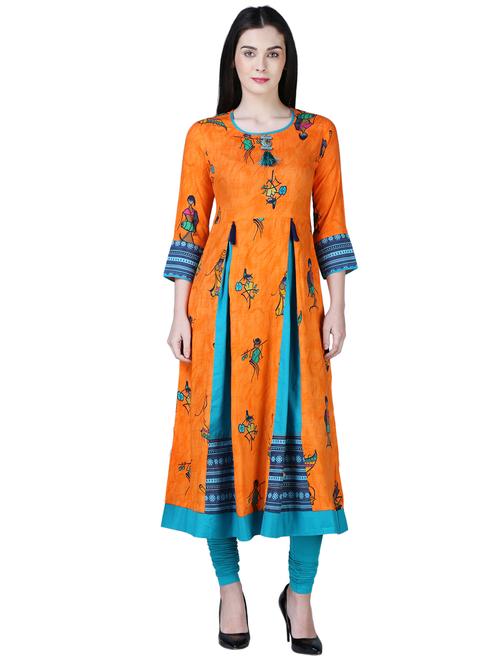 a-line printed panel kurta - 15902157 - Very Small Image - 1
