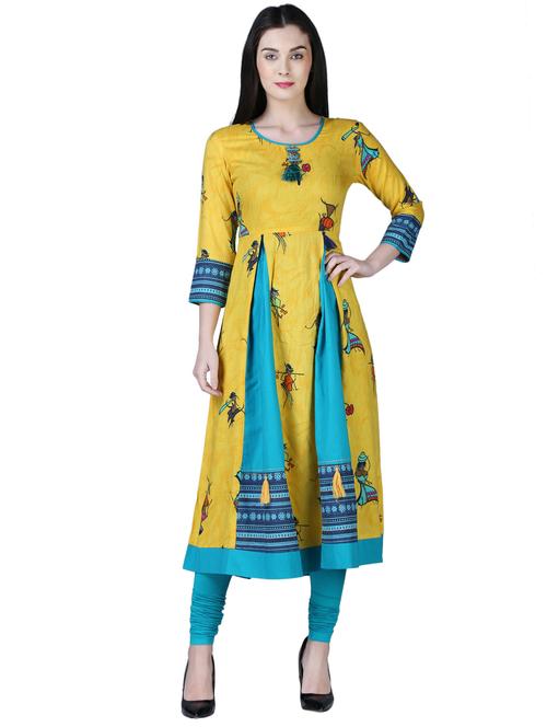 a-line printed panel kurta - 15902158 - Very Small Image - 1