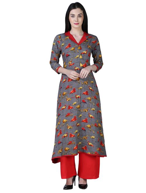 printed a-line kurta with tassels - 15902172 - Very Small Image - 1