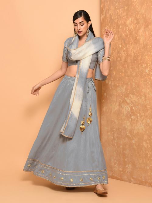 gota patti raw silk flared lehenga - 15906523 - Very Small Image - 1