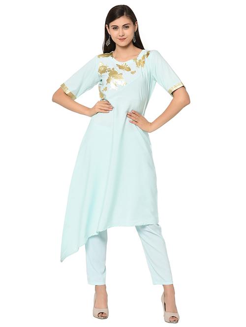 high low foil print kurta - 15907784 - Very Small Image - 1