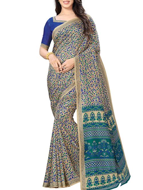 kalamkari beige mysore silk saree with blouse - 15908246 - Very Small Image - 1