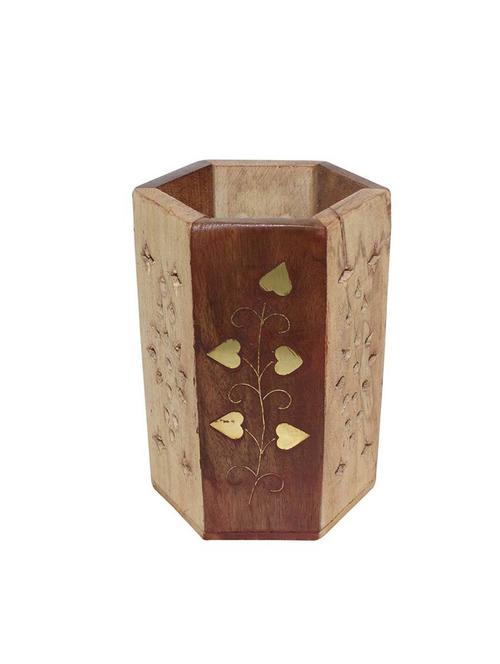 desi karigar  brown wooden pen holder - 15908965 - Very Small Image - 1