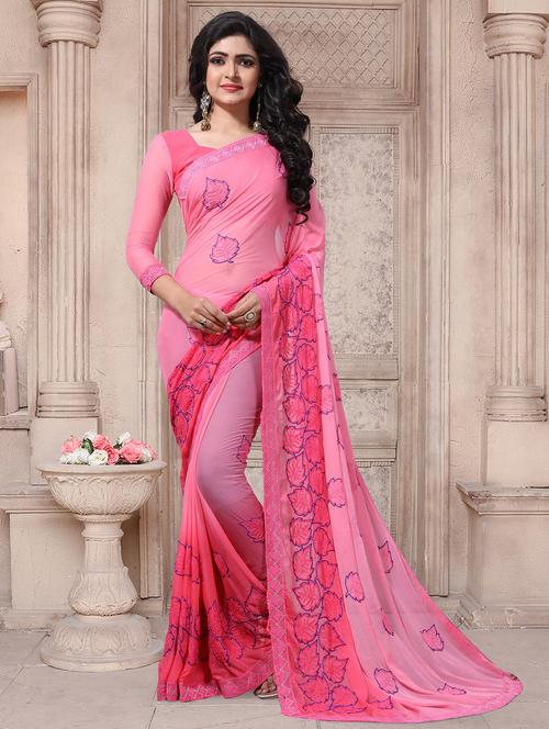 resham embroidered ombre pink saree with blouse - 15909003 - Very Small Image - 1