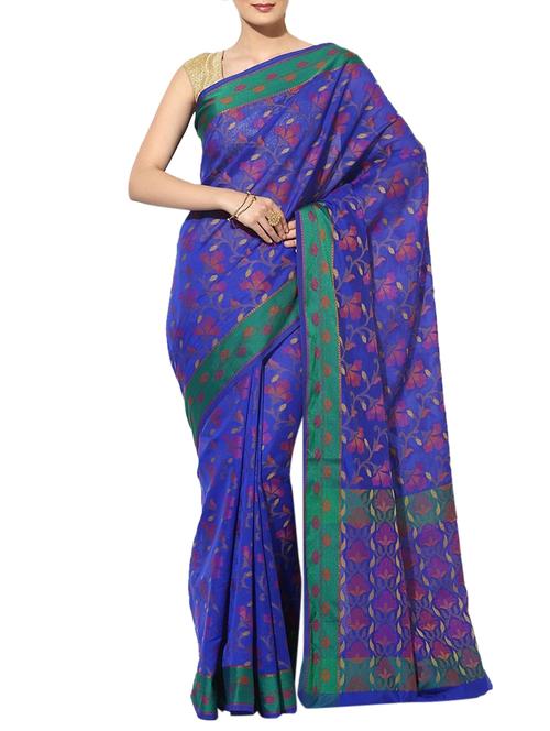 self design banarasi saree with blouse - 15909337 - Very Small Image - 1