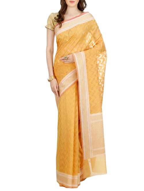 chevron zari motif beige banarasi saree with blouse - 15909588 - Very Small Image - 1