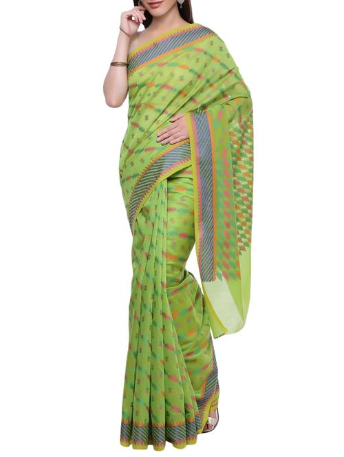 geometrical zari motif green banarasi saree with blouse - 15909619 - Very Small Image - 1